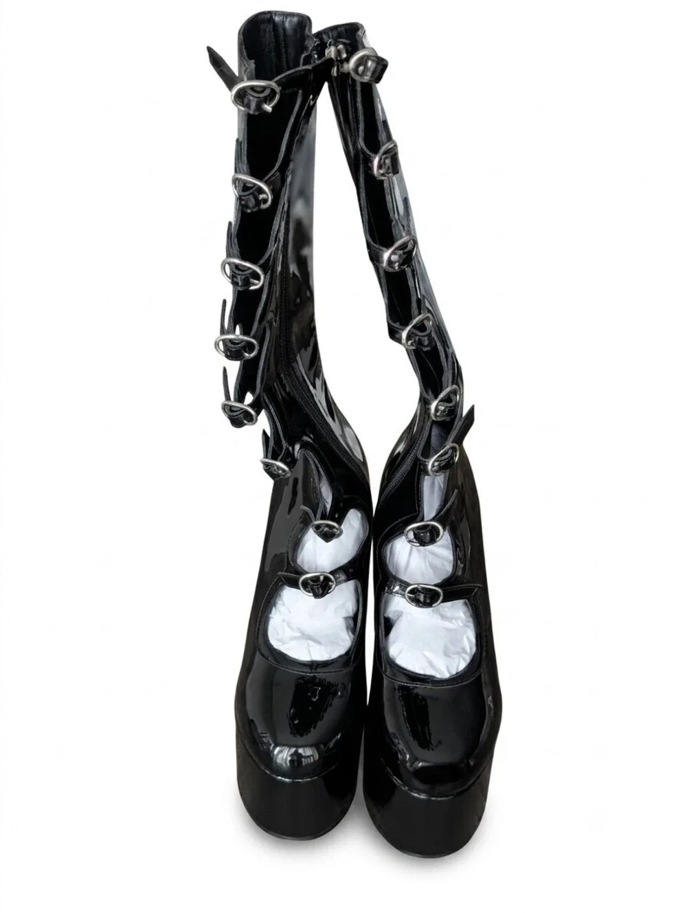 Frankie Hsu Patent Chunky Platform Buckle Goth Boots Size 6